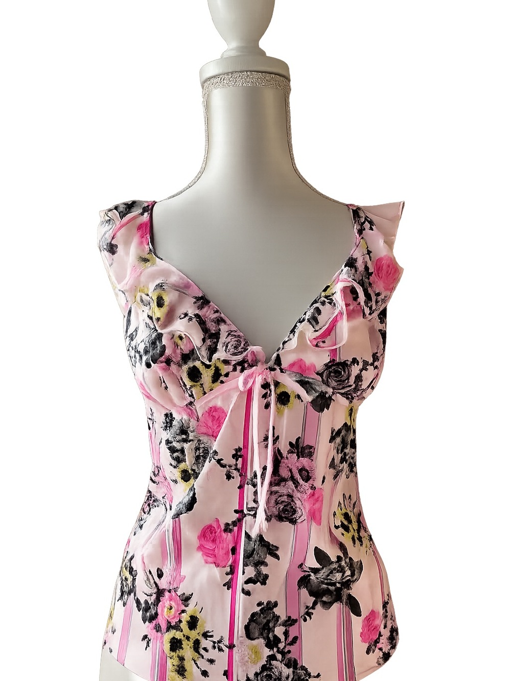 Victoria's Secret Pink Floral Lace-Trim Tie-Front  Top